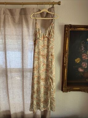 Floral Slip Dress in Cream and Orange